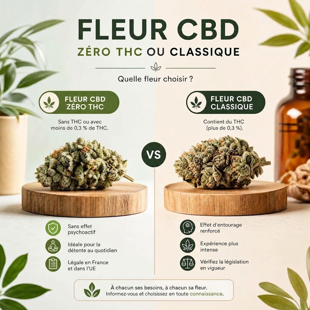 Fleur de CBD classique vs 0% THC