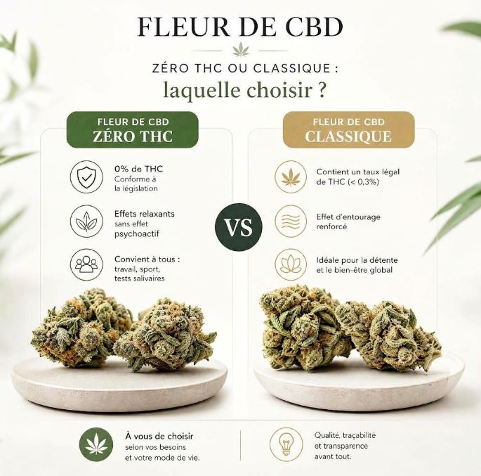 Fleur de CBD classique vs 0% THC
